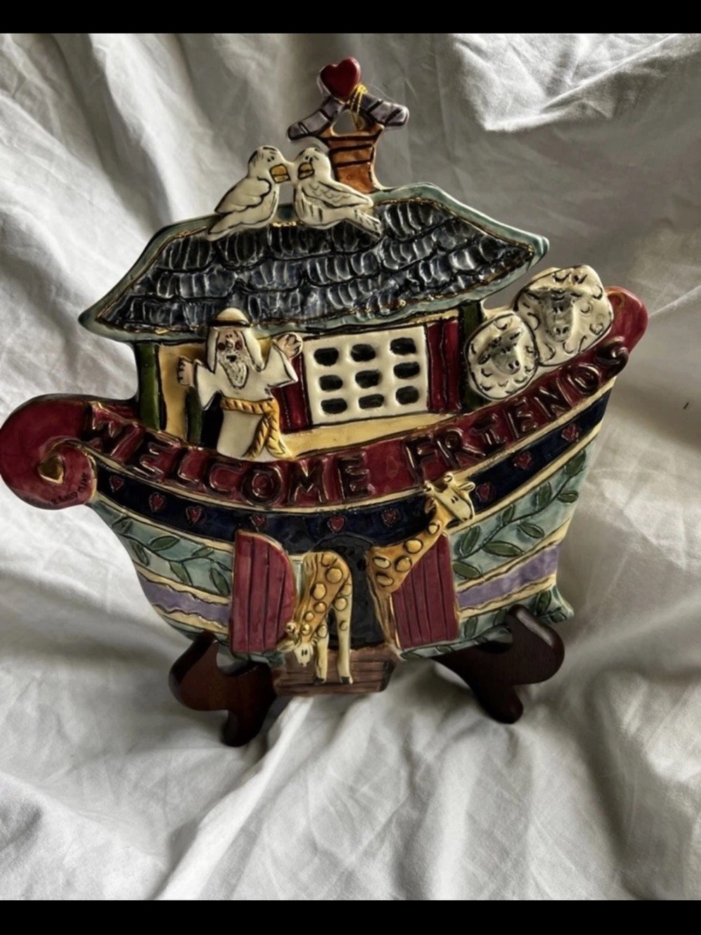 Blue Sky Clayworks Noah’s Ark Ceramic Plaque — White and Blue Accents